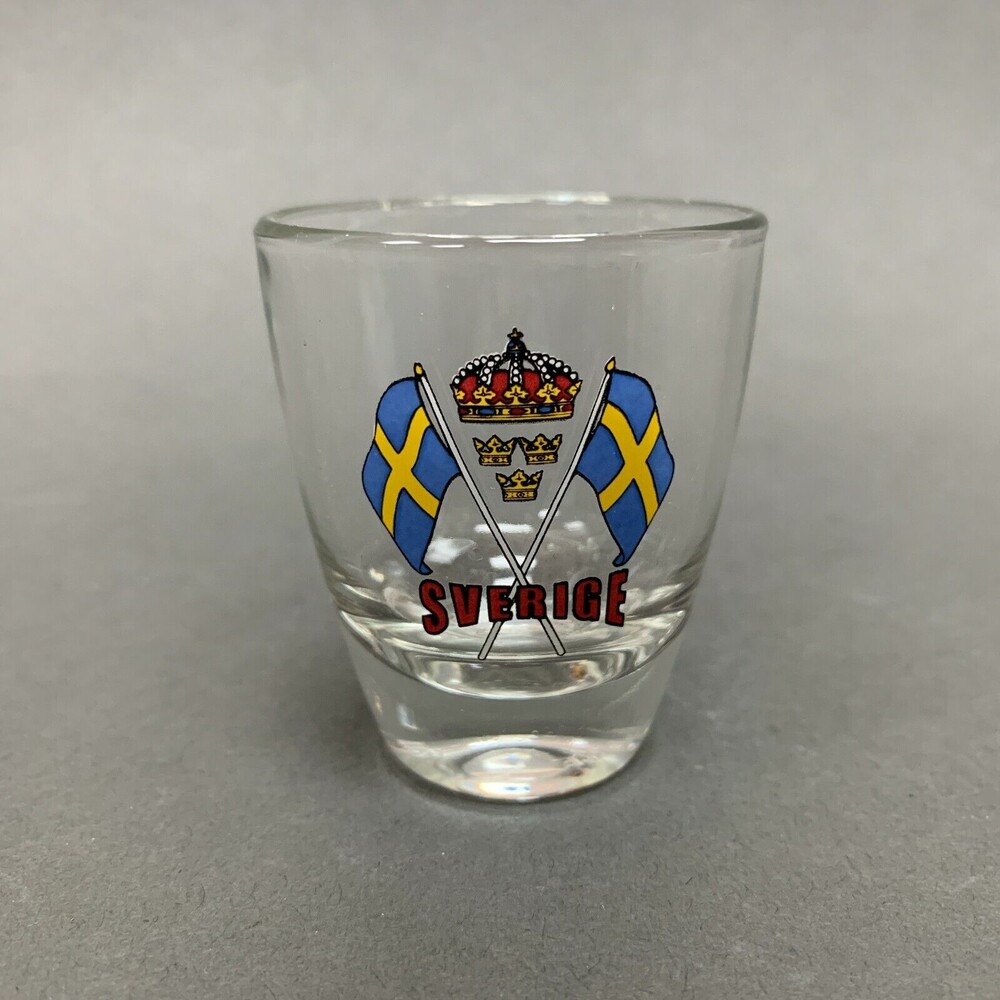 Arcoroc‎ France Sverige Clear Glass Shot Glass Flags Crowns